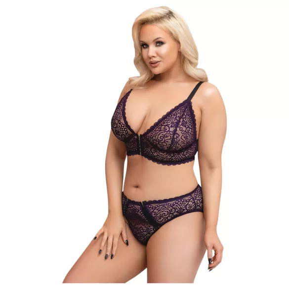 Cottelli Plus Size - conjunto de sutiã transparente c/ padrão (roxo)