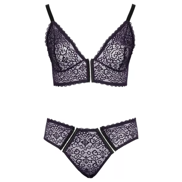 Cottelli Plus Size - conjunto de sutiã transparente c/ padrão (roxo)