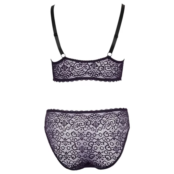 Cottelli Plus Size - conjunto de sutiã transparente c/ padrão (roxo) - 2XL