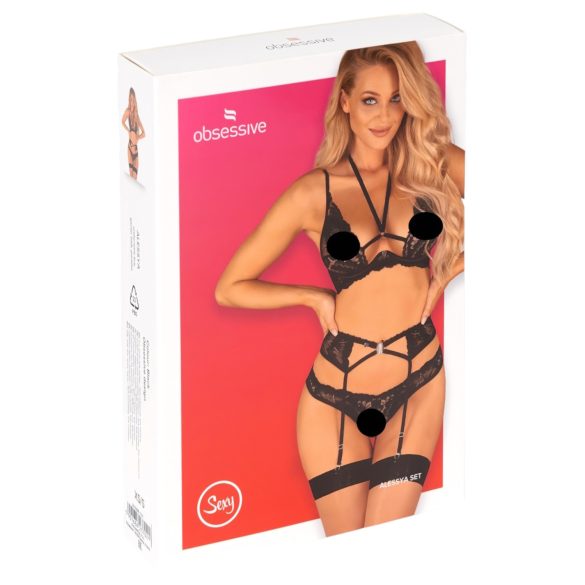 Obsessive Alessya - lace lingerie set (black) - M/L