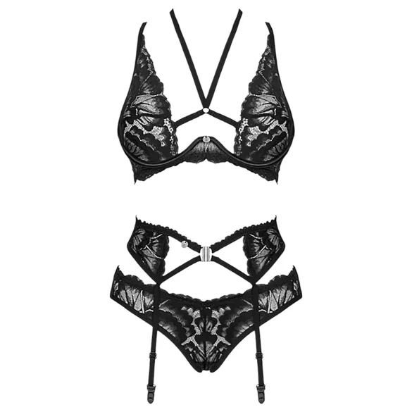Obsessive Alessya - conjunto de lingerie rendada (preto) - M/L