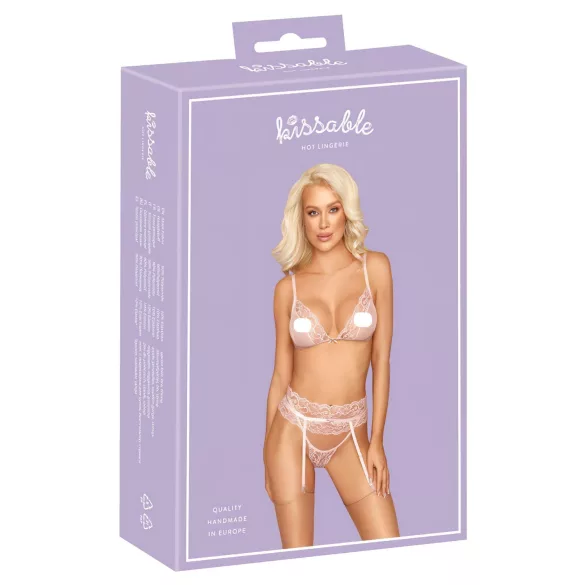 Kissable - conjunto de lingerie de renda - rosa - L/XL