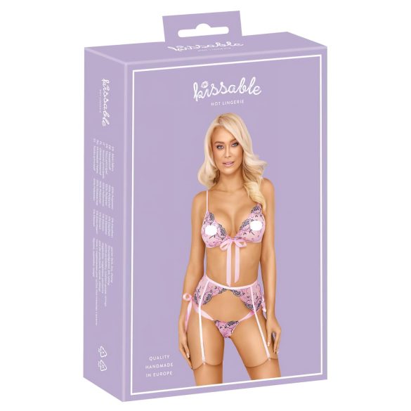 Kissable - lingerie rosa com bordado floral