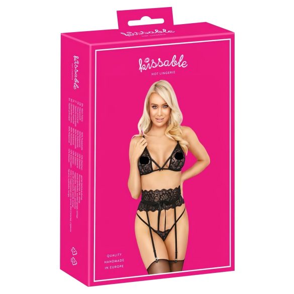 Kissable - Conjunto de sutiã com cinta (preto)