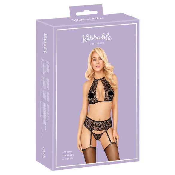 Kissable - Conjunto de sutiã de renda com colar preto