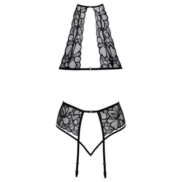 Kissable - Conjunto de sutiã de renda com colar preto - L/XL