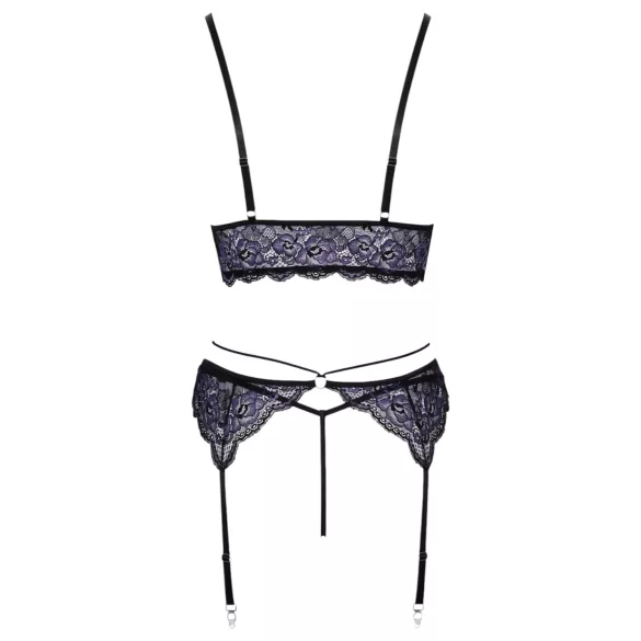 Cottelli - Conjunto de lingerie rendado 3 peças (preto-violeta) - XL