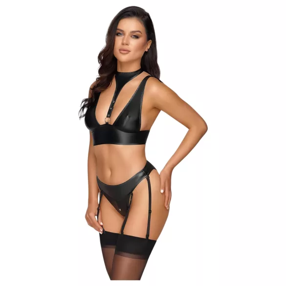 Cottelli Bondage - conjunto de sutiã brilhante com algemas (preto)