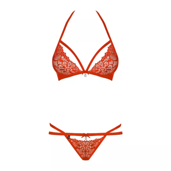 Obsessive - Conjunto de lingerie com sutiã rendado com tiras - vermelho - L/XL