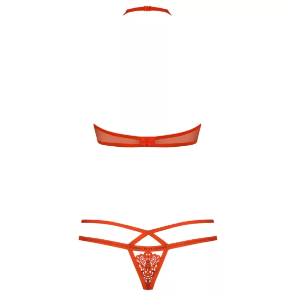 Obsessive - Conjunto de lingerie com sutiã rendado com tiras - vermelho - L/XL