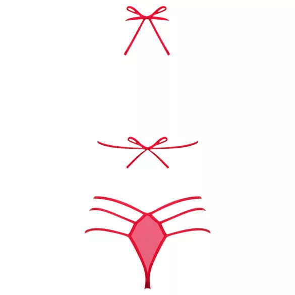 Obsessive Giftella - conjunto de lingerie com laço - vermelho
