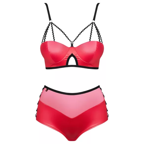 Conjunto de Sutiã Efeito Couro Obsessive Leatheria (Vermelho) - P/M