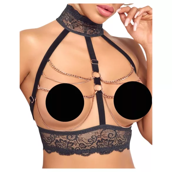 Abierta Fina - conjunto lingerie aberta com correntes - preto - L
