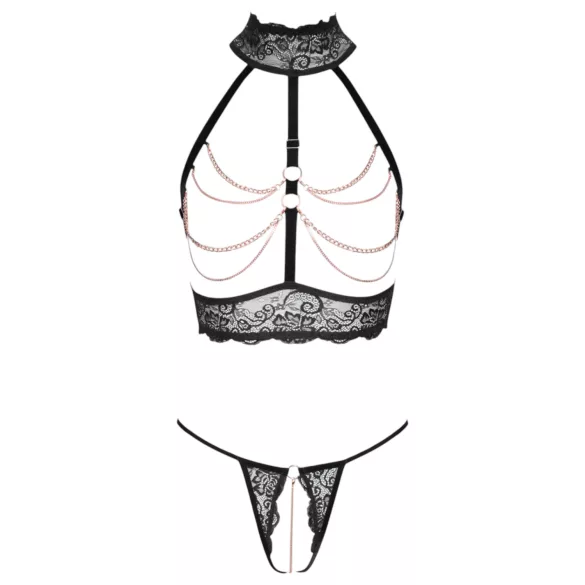 Abierta Fina - conjunto lingerie aberta com correntes - preto - L