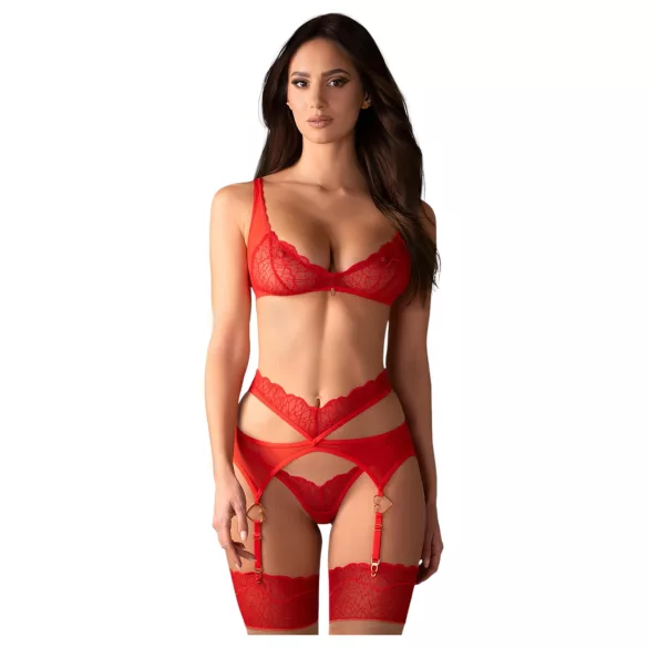 Obsessive Cupid Desir - conjunto de lingerie rendado - vermelho - L/XL