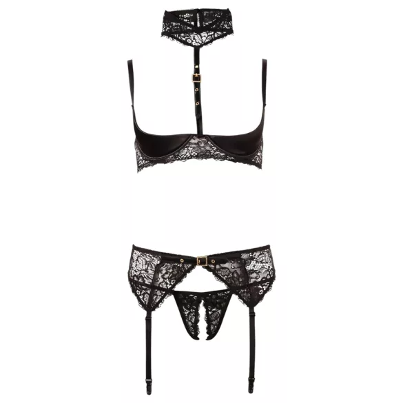 Abierta Fina - conjunto de lingerie rendada - 3 peças - 80B/M