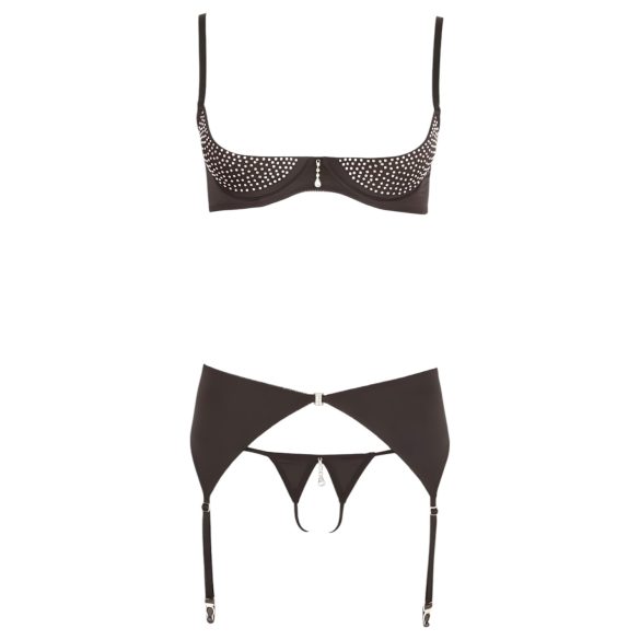 Abierta Fina - conjunto de lingerie com pedra brilhante (preto)