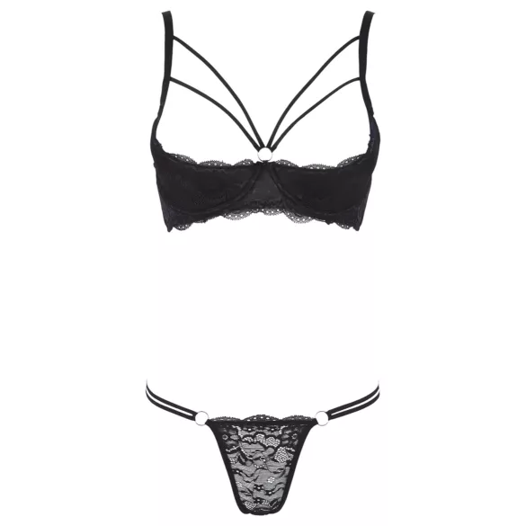 Cottelli - sutiã com tiras e argolas - tanga - preto - 80B/M