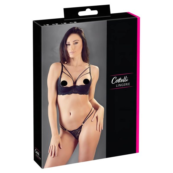 Cottelli - elevador de seios com argolas e tanga (preto) - 85B/L