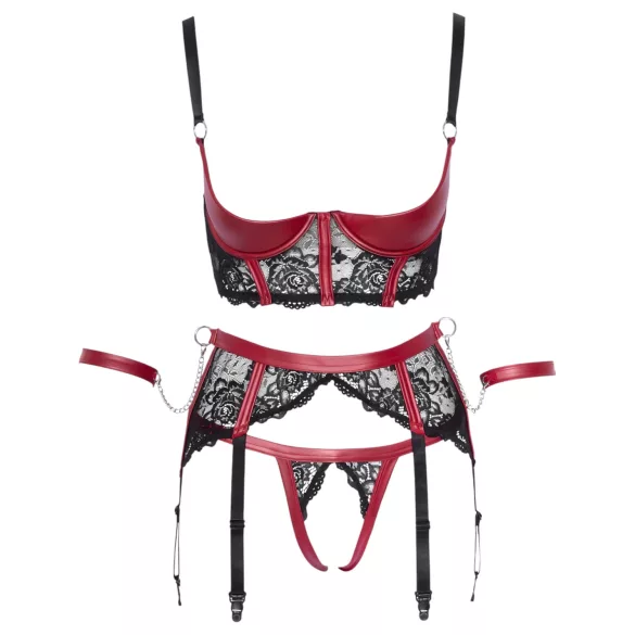 Cottelli Bondage - conjunto lingerie renda fosca - vermelho