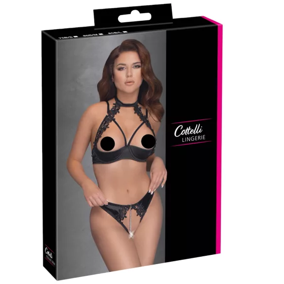 Cottelli - conjunto sutiã meia-taça com renda e choker - preto - 80B/M