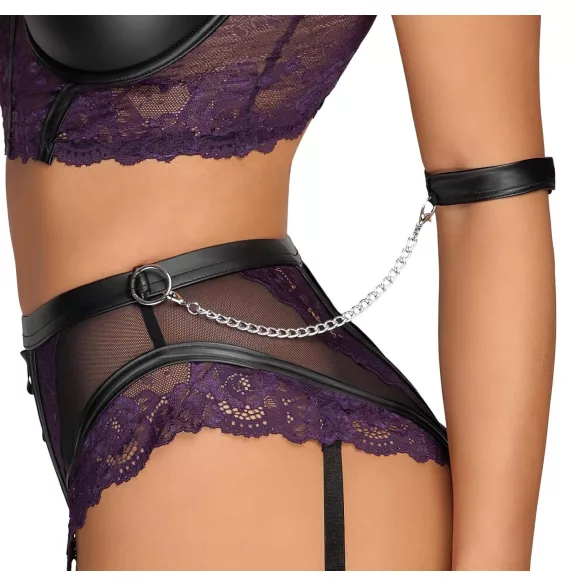 Cottelli Bondage - conjunto lingerie com algemas de braço - preto e roxo - L