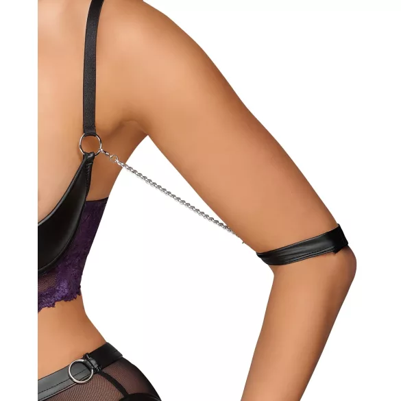 Cottelli Bondage - conjunto lingerie com algemas de braço - preto e roxo - L