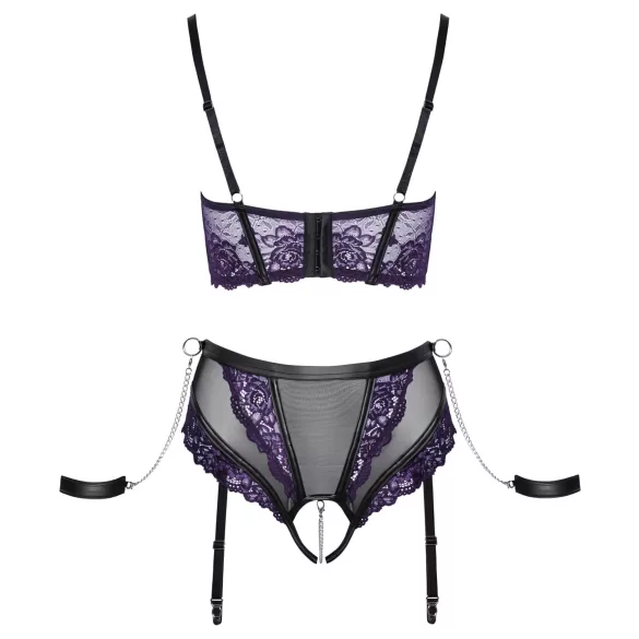 Cottelli Bondage - conjunto lingerie com algemas de braço - preto e roxo - L