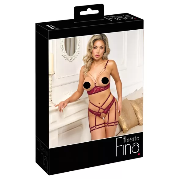 Abierta Fina - conjunto lingerie com suporte seios corrente - vermelho - M