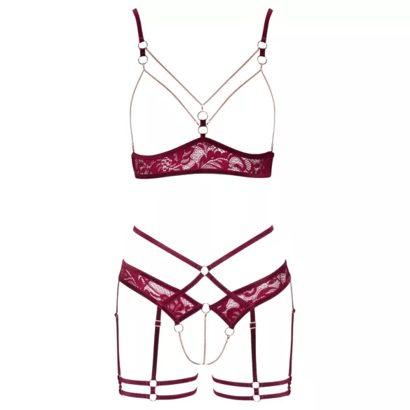 Abierta Fina - conjunto lingerie com suporte seios corrente - vermelho - M