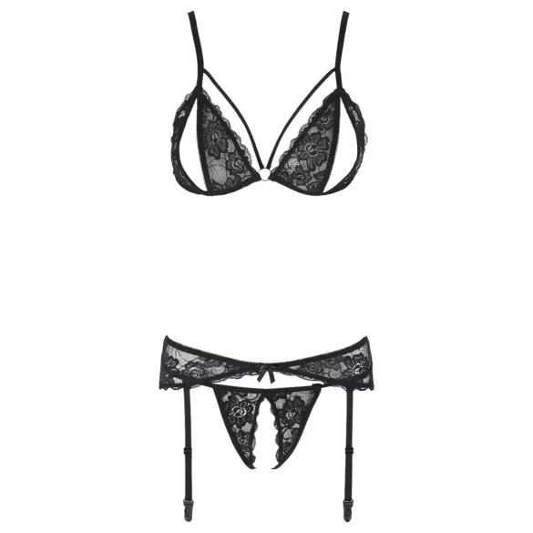 Cottelli - conjunto lingerie aberta rendada - preto - XL