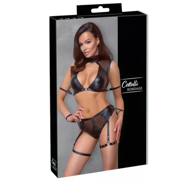 Cottelli Bondage - Conjunto de soutien com inserção em rede (preto) - XL