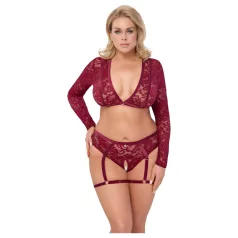   Cottelli Curves - conjunto lingerie plus size manga longa renda vermelho