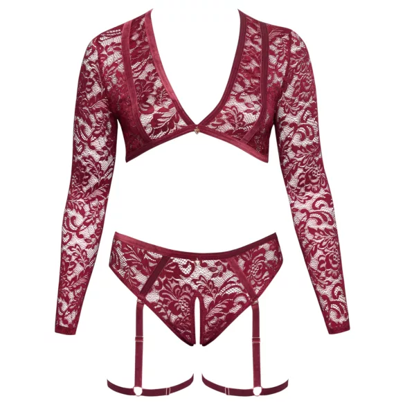 Cottelli Curves - conjunto lingerie plus size manga longa renda vermelho