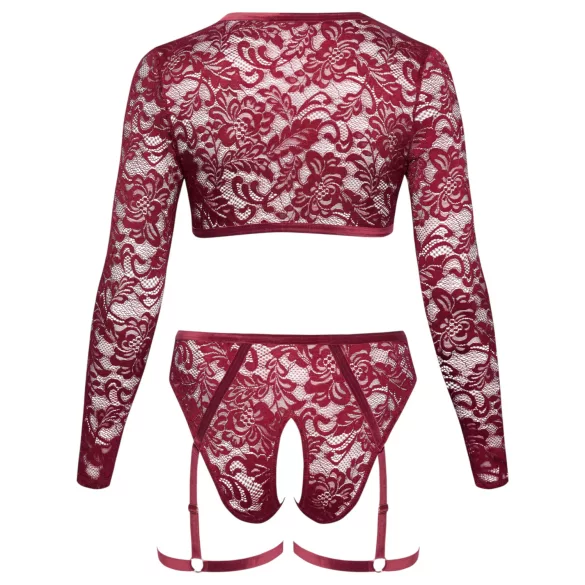 Cottelli Curves - conjunto lingerie plus size manga longa renda vermelho - 2XL
