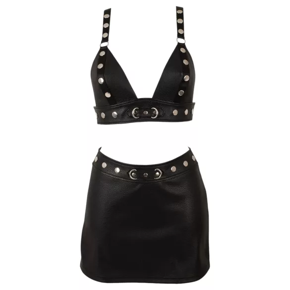 Cottelli - conjunto de top e minissaia de couro sintético (preto)