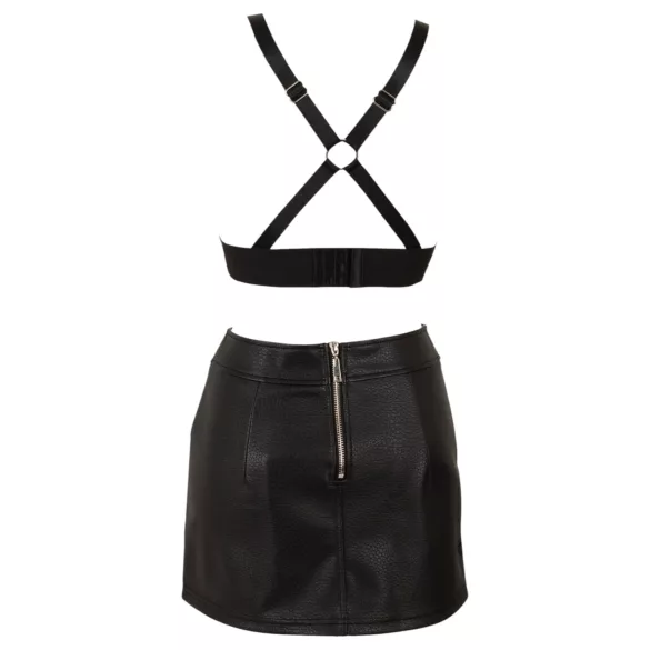 Cottelli - conjunto de top e minissaia de couro sintético (preto)