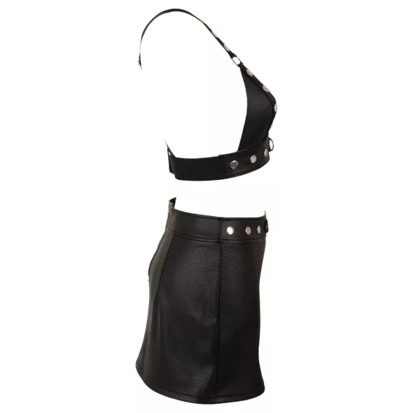 Cottelli - conjunto de top e minissaia de couro sintético (preto) - L