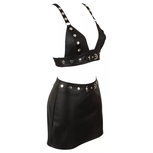Cottelli - conjunto de top e minissaia de couro sintético (preto) - L