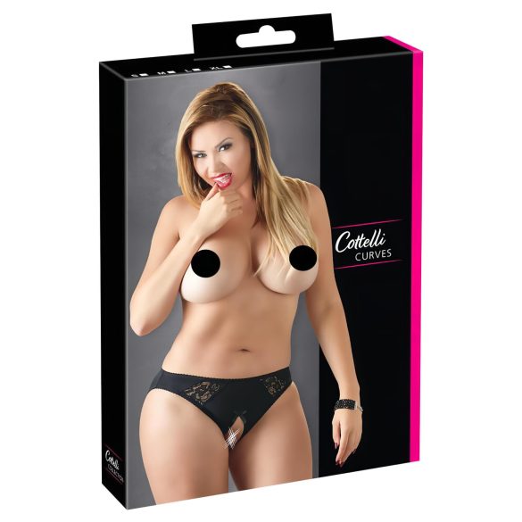Cottelli Plus Size - Calcinha de renda aberta (preta) - 4XL