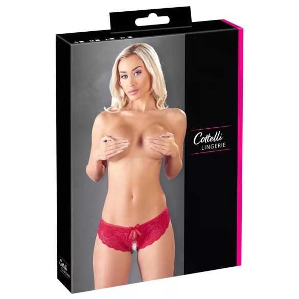 Cottelli - calcinha feminina aberta com laço - renda vermelha - M
