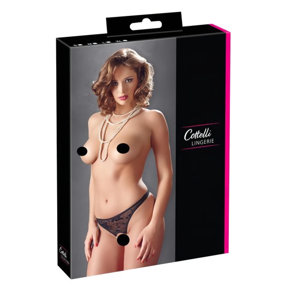 Cottelli - Tanga aberta de renda com pérolas (preto) - M