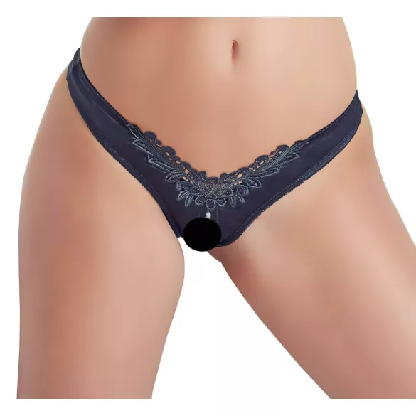 Cottelli - calcinha feminina aberta com pérolas e flores - renda preta - XL