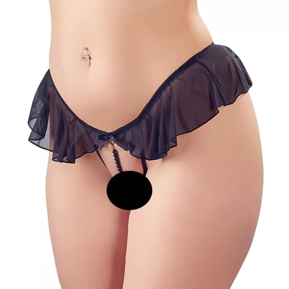 Cottelli - tanga aberta com pérolas e babados - preto