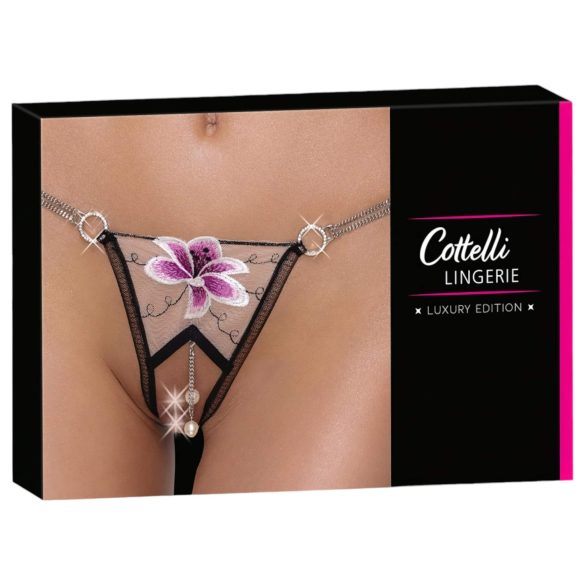Tanga Cottelli - luxo bordado lírio (preto e branco)