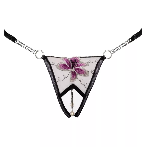 Cottelli - tanga bordado de lírio - luxo - preto e branco