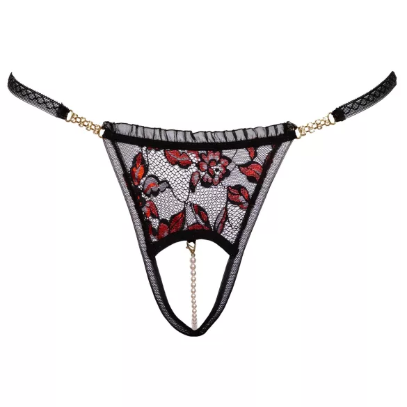 Cottelli - tanga com pérolas luxo rosa - renda preta