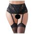 Cottelli Plus Size - Fio dental rendado com ligas (preto) - 4XL