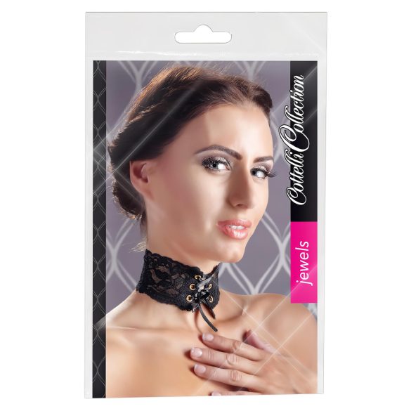 Cottelli - Colar de renda com laço largo (preto)