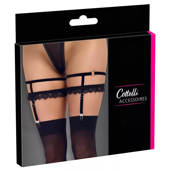 Cottelli - cinta-liga decorada - acessório para coxa - preto - L/XL